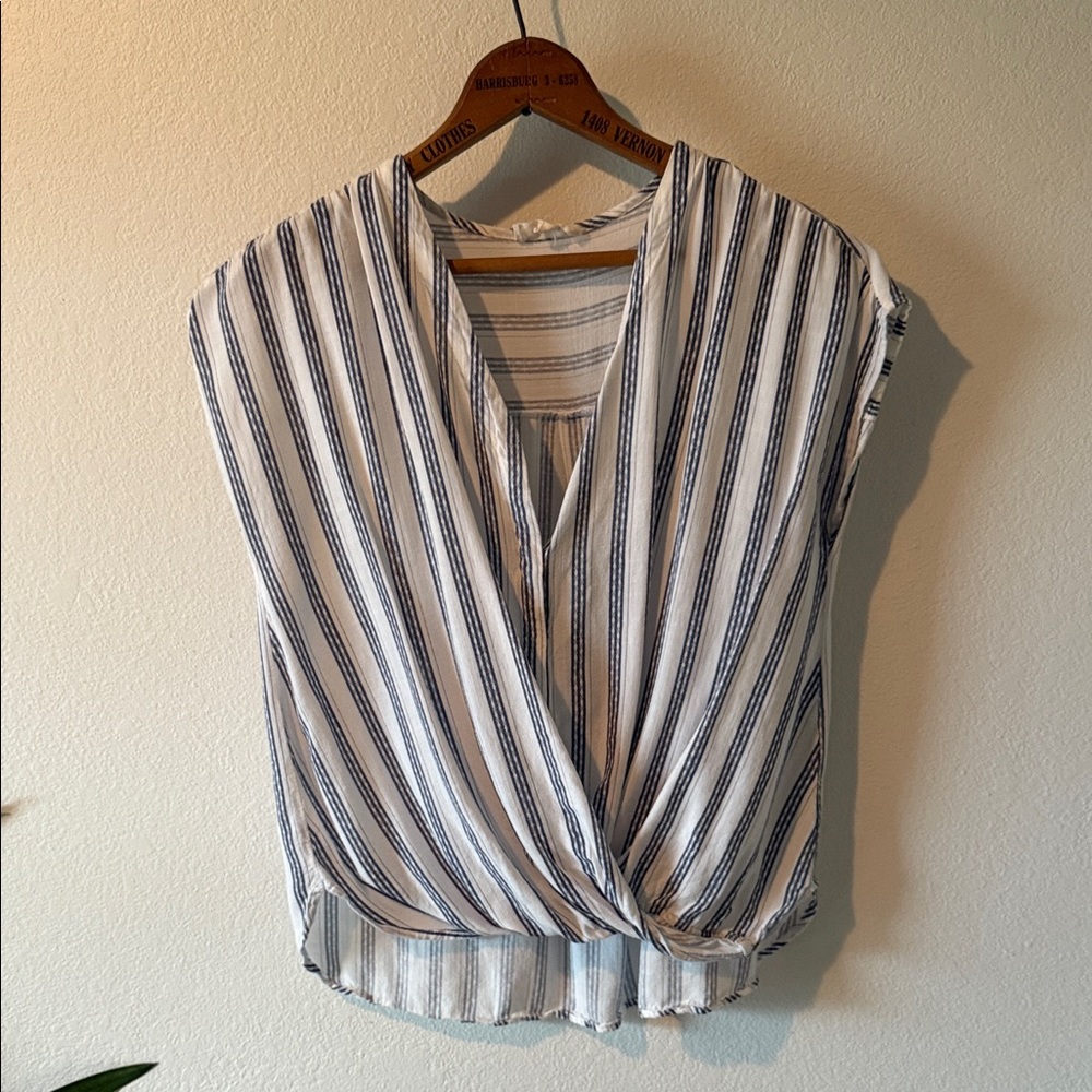 Entro Navy and White Striped Wrap Blouse Size M